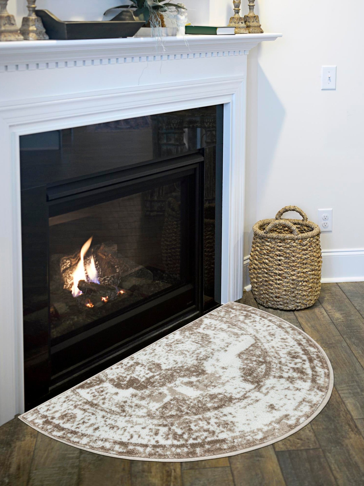 Beige 3' 1 x 6' 1 Sofia Hearth Half-Round Semicircle Area Rug Durable Easy Clean Stain Resistant Unique Carpet for Affordable Interior Home Design for Sale at Rug Engine