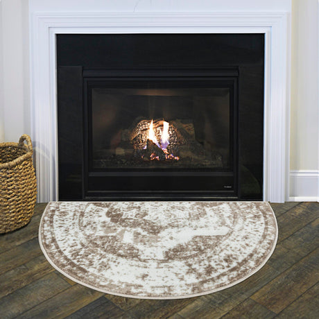 Beige 2' 2 x 3' 7 Sofia Hearth Half-Round Semicircle Area Rug Durable Easy Clean Stain Resistant Unique Carpet for Affordable Interior Home Design for Sale at Rug Engine
