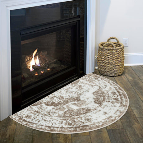 Beige 2' 2 x 3' 7 Sofia Hearth Half-Round Semicircle Area Rug Durable Easy Clean Stain Resistant Unique Carpet for Affordable Interior Home Design for Sale at Rug Engine