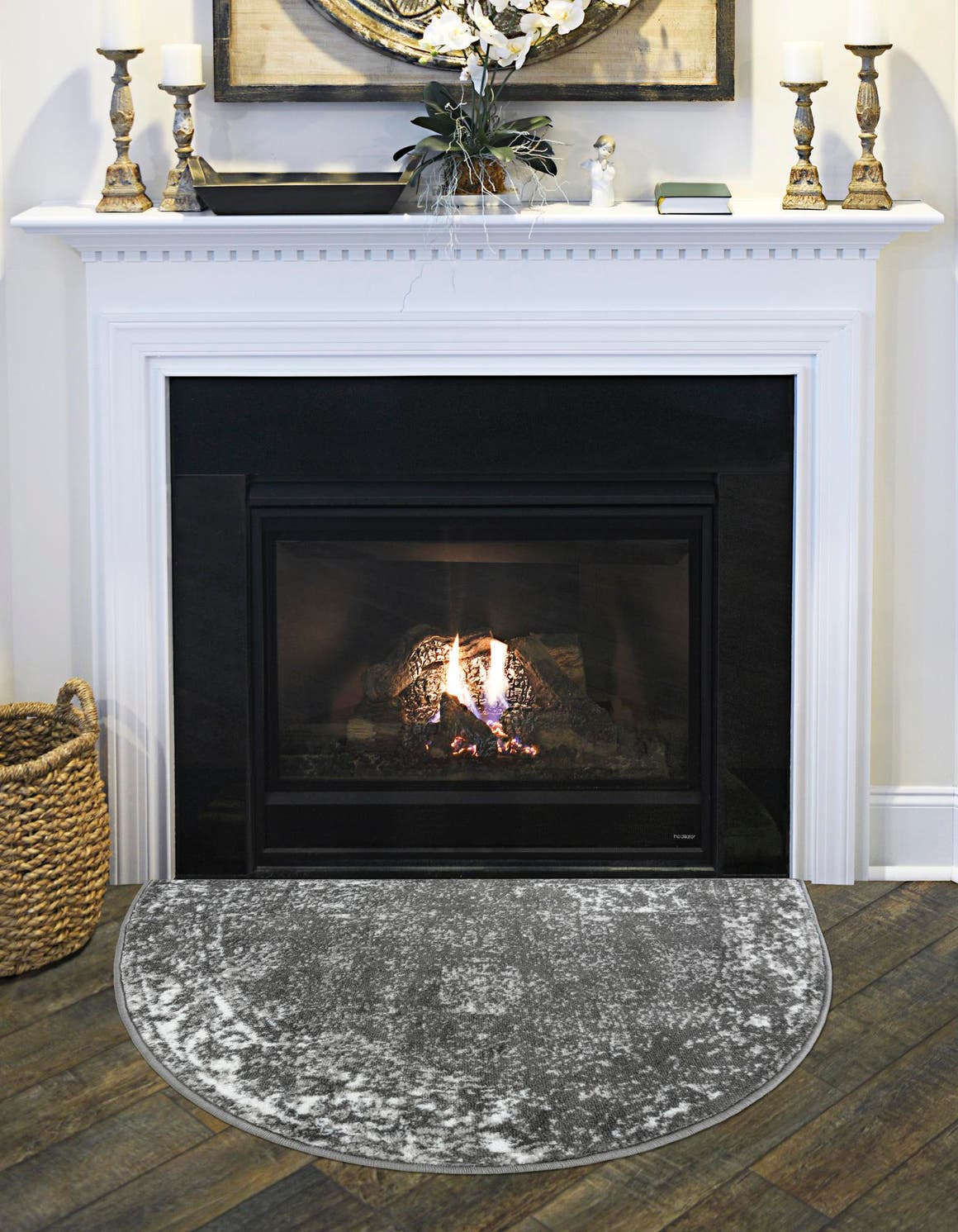 Dark Gray 2' 2 x 3' 7 Sofia Hearth Half-Round Semicircle Area Rug Durable Easy Clean Stain Resistant Unique Carpet for Affordable Interior Home Design for Sale at Rug Engine