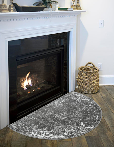 Dark Gray 3' 1 x 6' 1 Sofia Hearth Half-Round Semicircle Area Rug Durable Easy Clean Stain Resistant Unique Carpet for Affordable Interior Home Design for Sale at Rug Engine