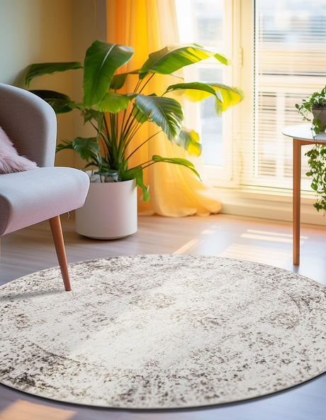 Beige 5' 3 x 5' 3 Sofia Round Area Rug Durable Easy Clean Stain Resistant Unique Carpet for Affordable Interior Home Design for Sale at Rug Engine