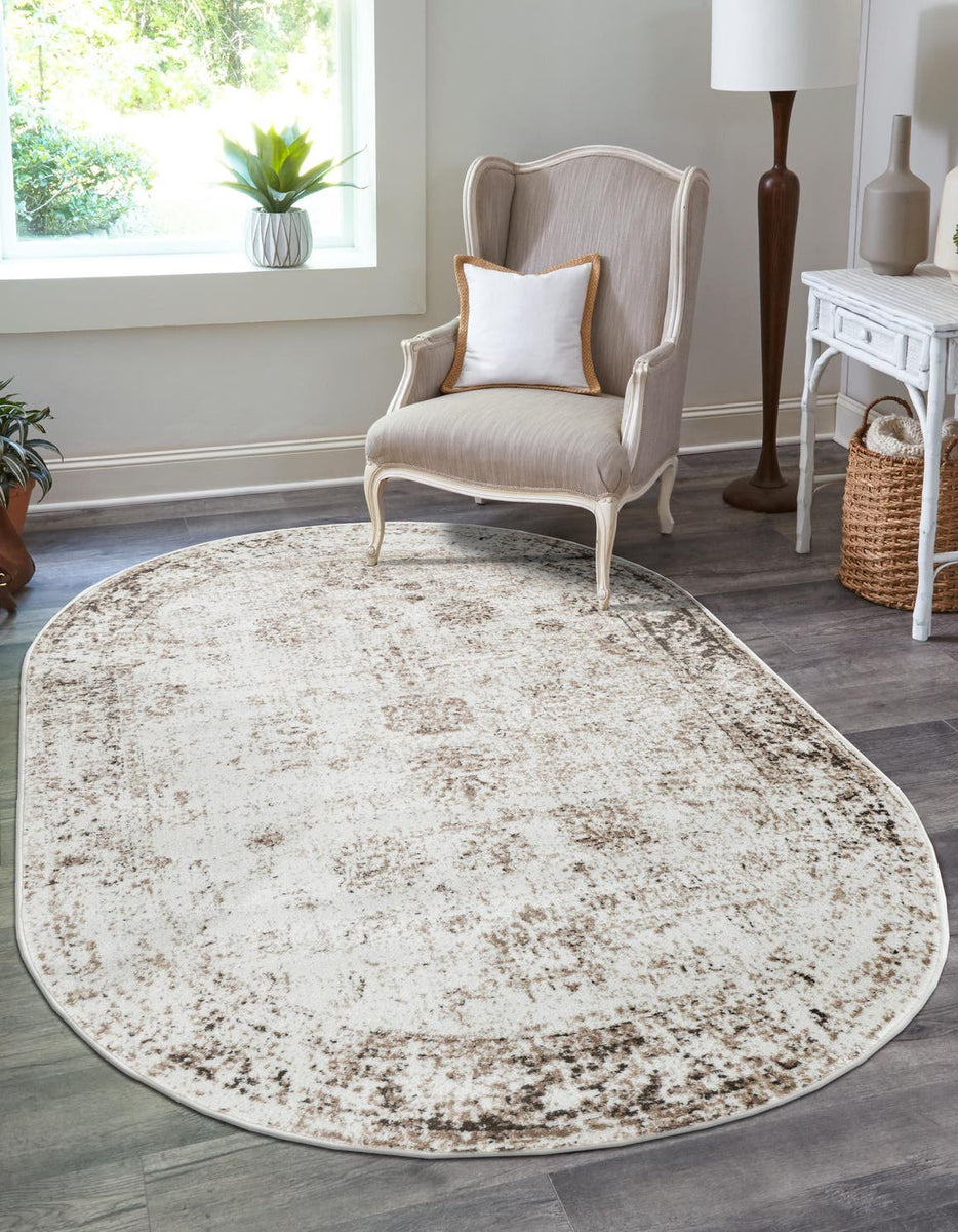 Beige 7' 10 x 10' Sofia Oval Area Rug Durable Easy Clean Stain Resista ...