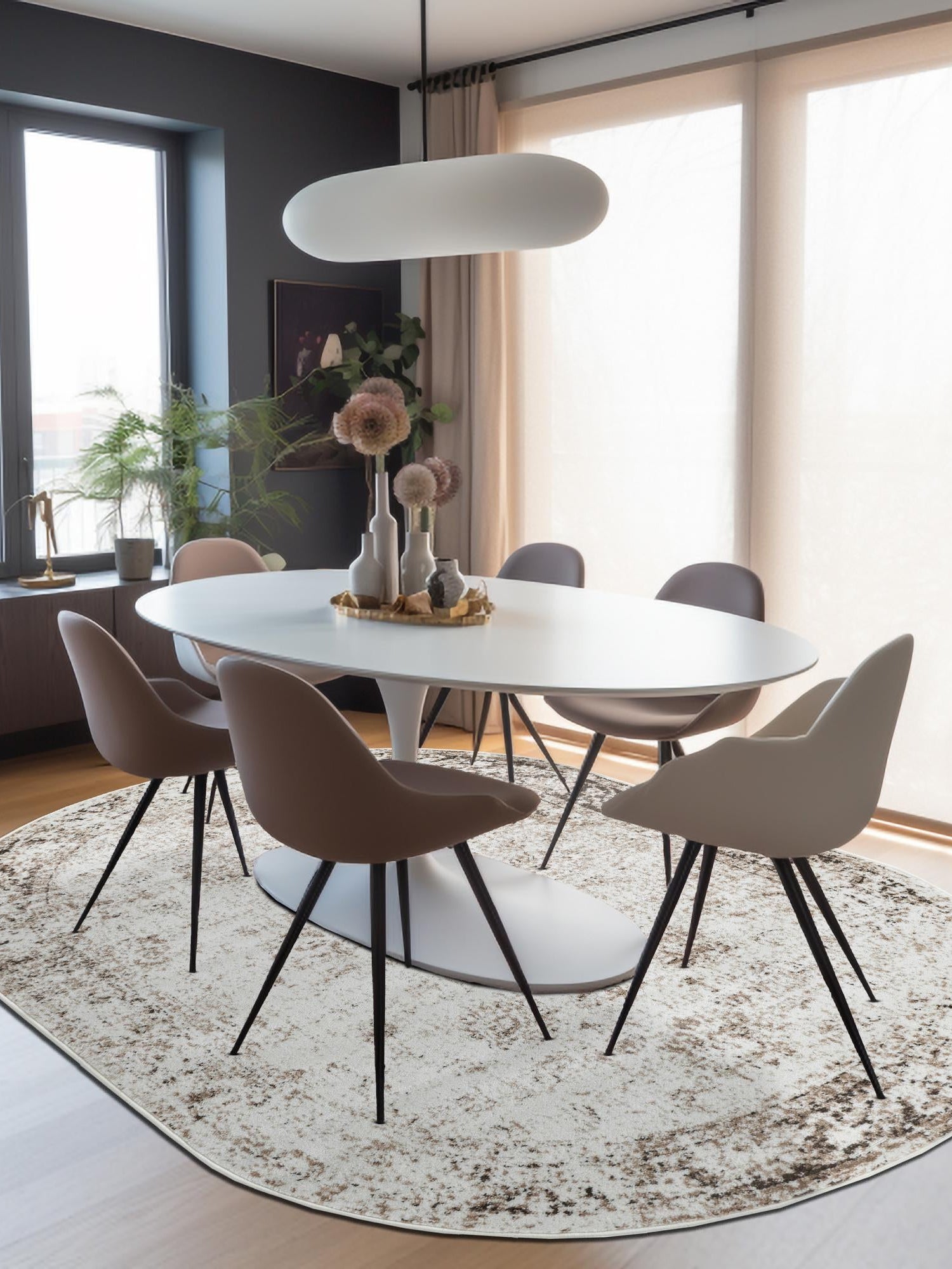 Beige 4' 1 x 6' 1 Sofia Oval Area Rug Durable Easy Clean Stain Resistant Unique Carpet for Affordable Interior Home Design for Sale at Rug Engine