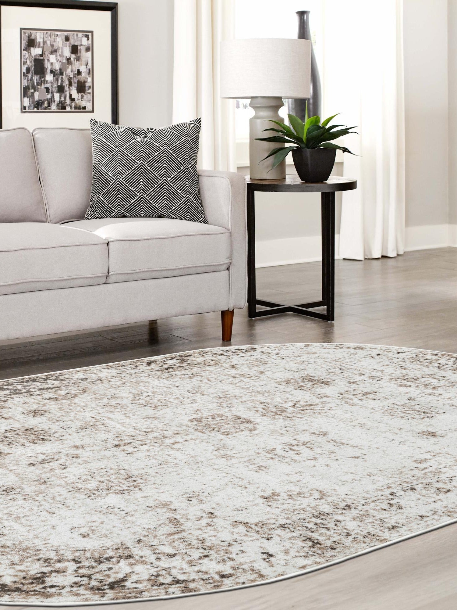 Beige 4' 1 x 6' 1 Sofia Oval Area Rug Durable Easy Clean Stain Resistant Unique Carpet for Affordable Interior Home Design for Sale at Rug Engine