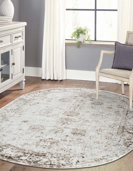 Beige 7' 10 x 10' Sofia Oval Area Rug Durable Easy Clean Stain Resistant Unique Carpet for Affordable Interior Home Design for Sale at Rug Engine