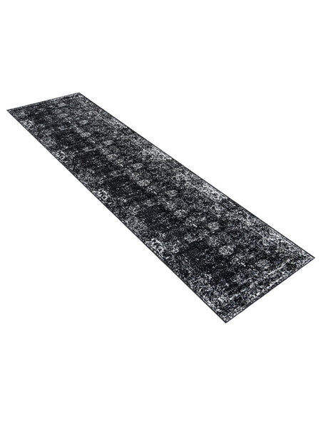 Black 2' 7 x 12' Sofia Runner Area Rug Durable Easy Clean Stain Resistant Unique Carpet for Affordable Interior Home Design for Sale at Rug Engine