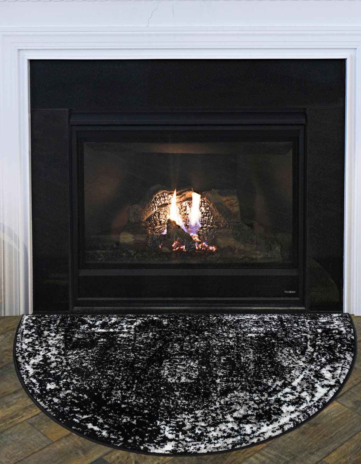 Black 3' 1 x 6' 1 Sofia Hearth Half-Round Semicircle Area Rug Durable Easy Clean Stain Resistant Unique Carpet for Affordable Interior Home Design for Sale at Rug Engine