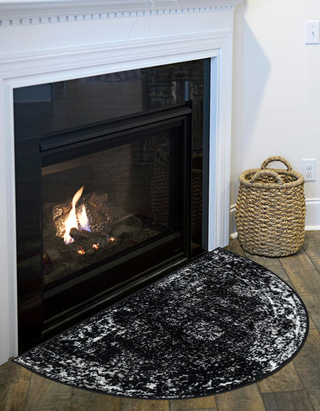 Black 3' 1 x 6' 1 Sofia Hearth Half-Round Semicircle Area Rug Durable Easy Clean Stain Resistant Unique Carpet for Affordable Interior Home Design for Sale at Rug Engine
