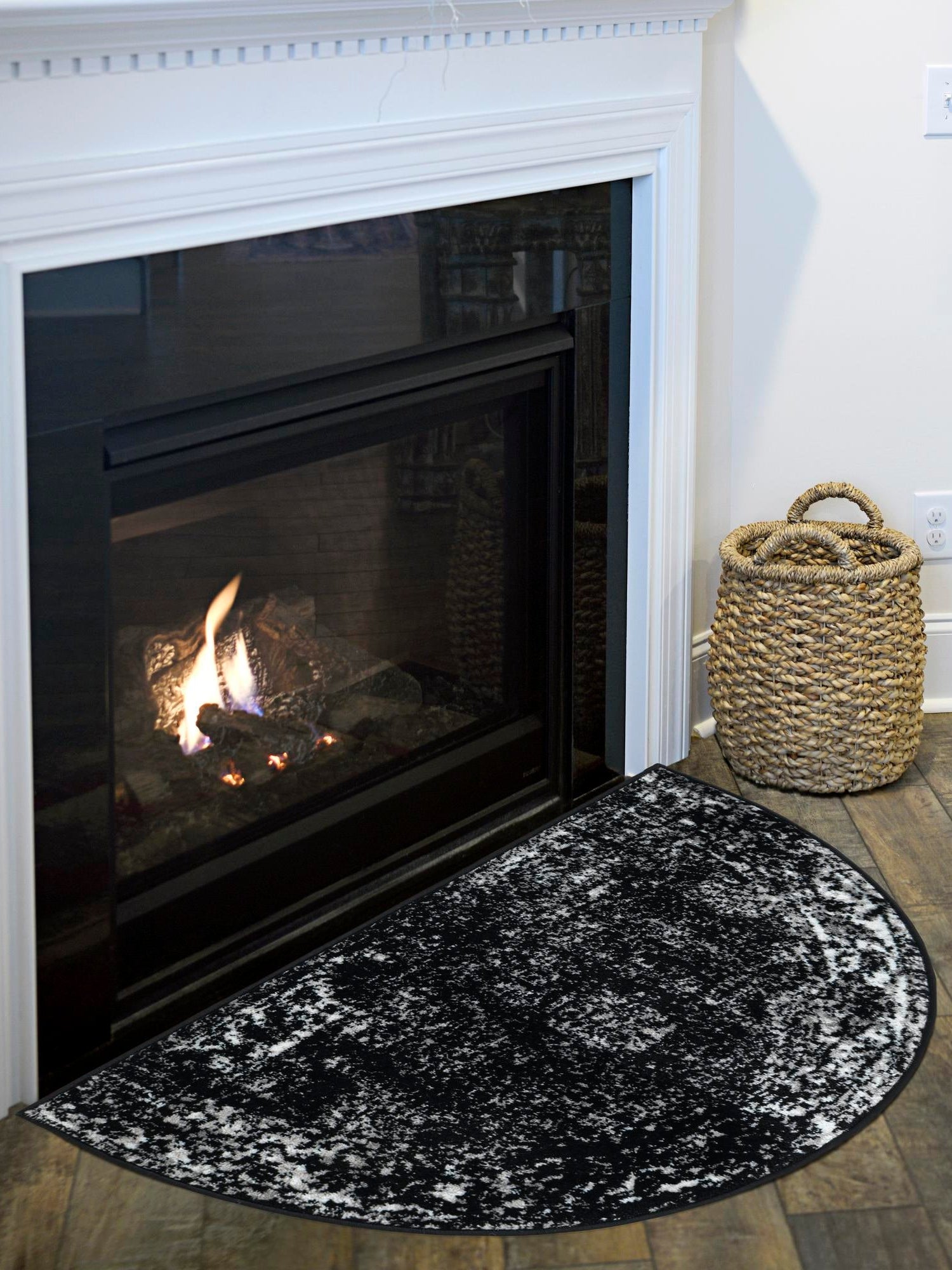 Black 2' 2 x 3' 7 Sofia Hearth Half-Round Semicircle Area Rug Durable Easy Clean Stain Resistant Unique Carpet for Affordable Interior Home Design for Sale at Rug Engine