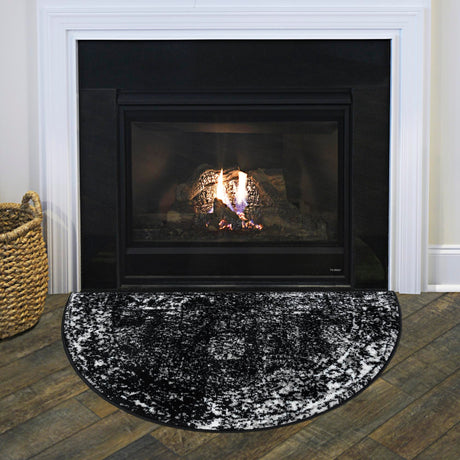Black 3' 1 x 6' 1 Sofia Hearth Half-Round Semicircle Area Rug Durable Easy Clean Stain Resistant Unique Carpet for Affordable Interior Home Design for Sale at Rug Engine