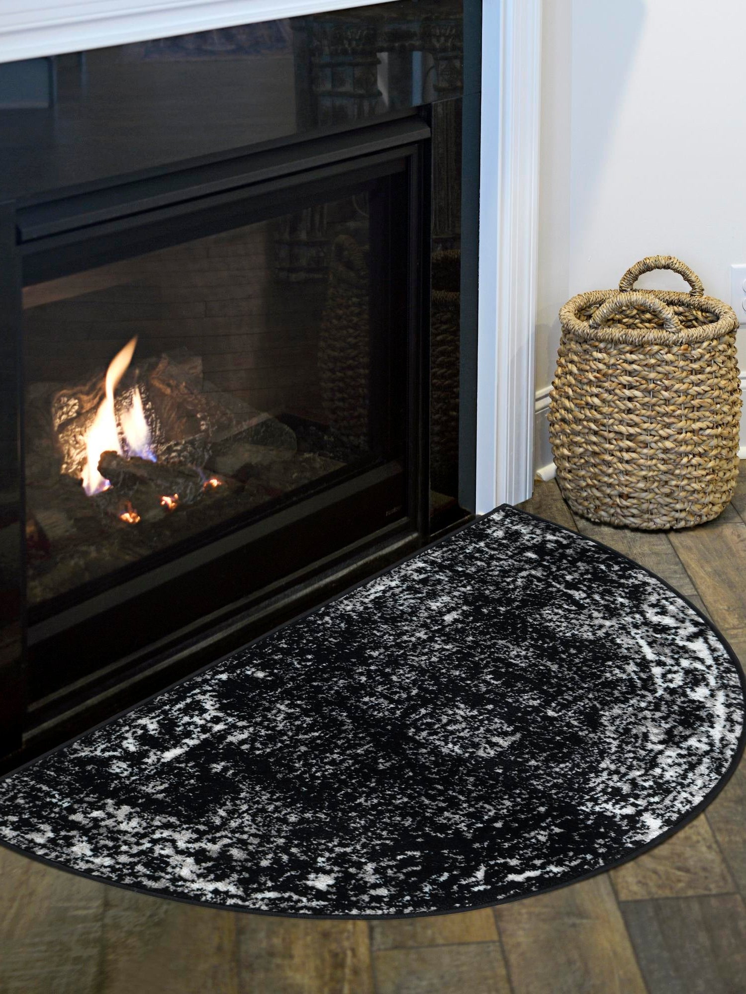 Black 2' 2 x 3' 7 Sofia Hearth Half-Round Semicircle Area Rug Durable Easy Clean Stain Resistant Unique Carpet for Affordable Interior Home Design for Sale at Rug Engine