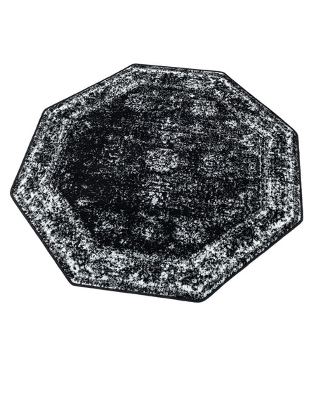 Black 4' 1 x 4' 1 Sofia Octagon Area Rug Durable Easy Clean Stain Resistant Unique Carpet for Affordable Interior Home Design for Sale at Rug Engine