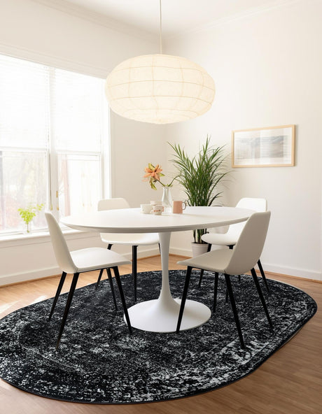 Black 2' x 3' 1 Sofia Oval Area Rug Durable Easy Clean Stain Resistant Unique Carpet for Affordable Interior Home Design for Sale at Rug Engine