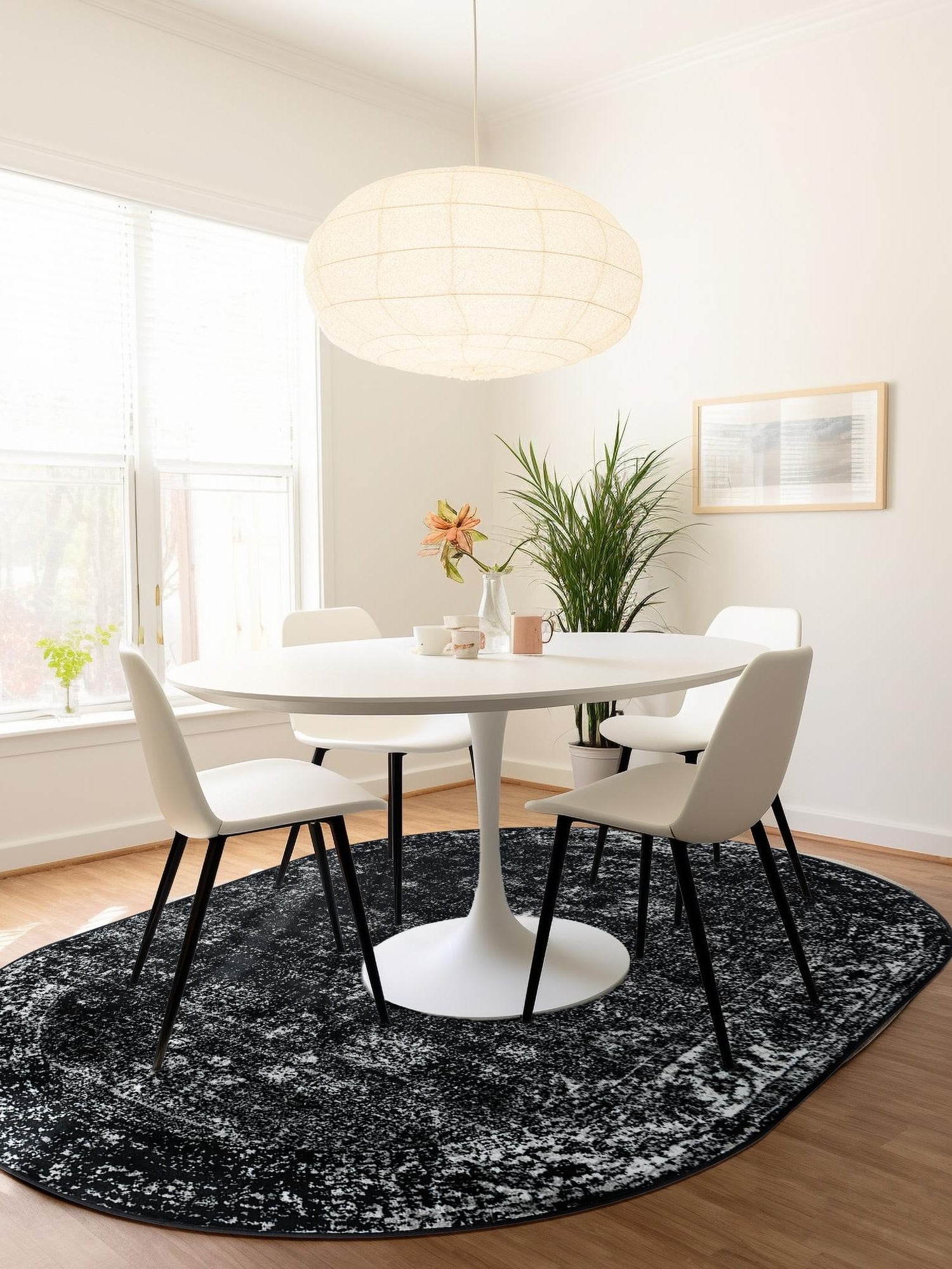 Black 4' 1 x 6' 1 Sofia Oval Area Rug Durable Easy Clean Stain Resistant Unique Carpet for Affordable Interior Home Design for Sale at Rug Engine