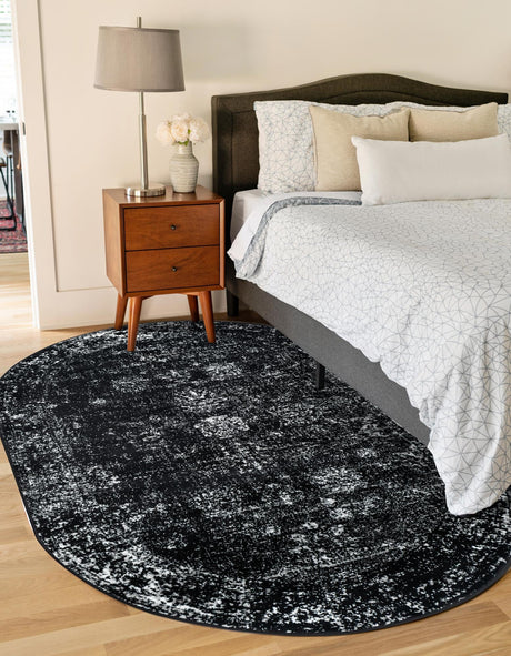 Black 2' x 3' 1 Sofia Oval Area Rug Durable Easy Clean Stain Resistant Unique Carpet for Affordable Interior Home Design for Sale at Rug Engine
