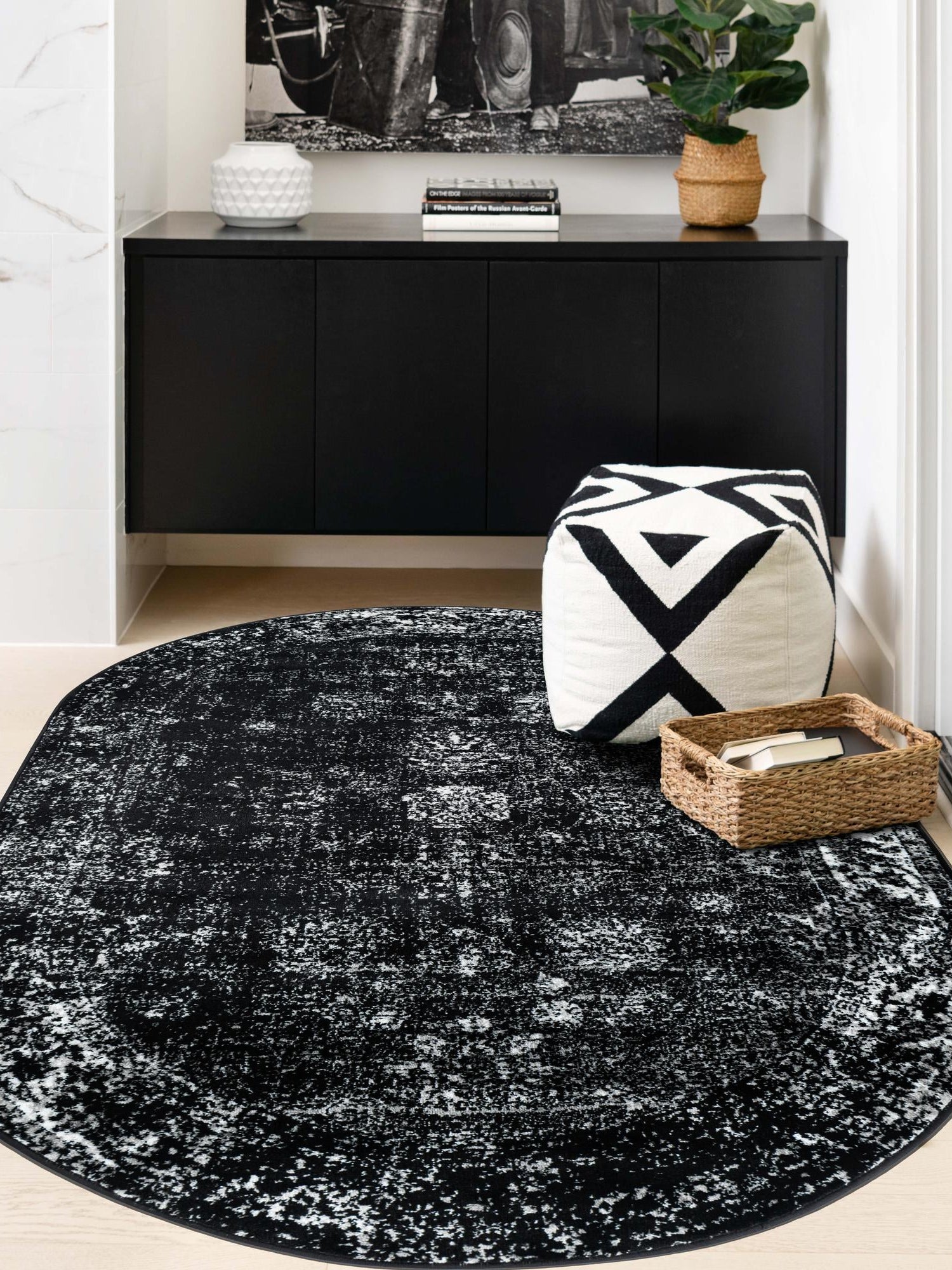 Black 5' 3 x 8' Sofia Oval Area Rug Durable Easy Clean Stain Resistant Unique Carpet for Affordable Interior Home Design for Sale at Rug Engine