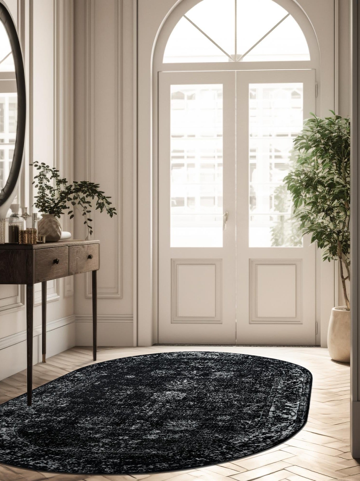 Black 2' x 3' 1 Sofia Oval Area Rug Durable Easy Clean Stain Resistant Unique Carpet for Affordable Interior Home Design for Sale at Rug Engine