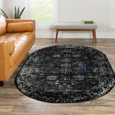 Black 7' 10 x 10' Sofia Oval Area Rug Durable Easy Clean Stain Resistant Unique Carpet for Affordable Interior Home Design for Sale at Rug Engine