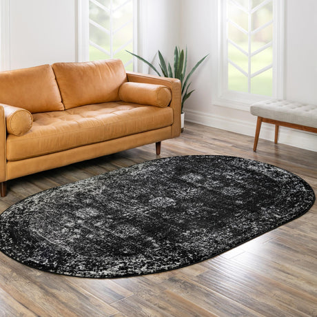Black 7' 10 x 10' Sofia Oval Area Rug Durable Easy Clean Stain Resistant Unique Carpet for Affordable Interior Home Design for Sale at Rug Engine