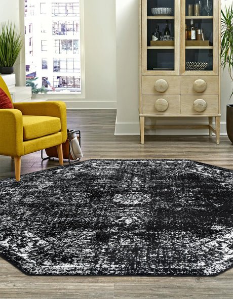 Black 6' 1 x 6' 1 Sofia Octagon Area Rug Durable Easy Clean Stain Resistant Unique Carpet for Affordable Interior Home Design for Sale at Rug Engine