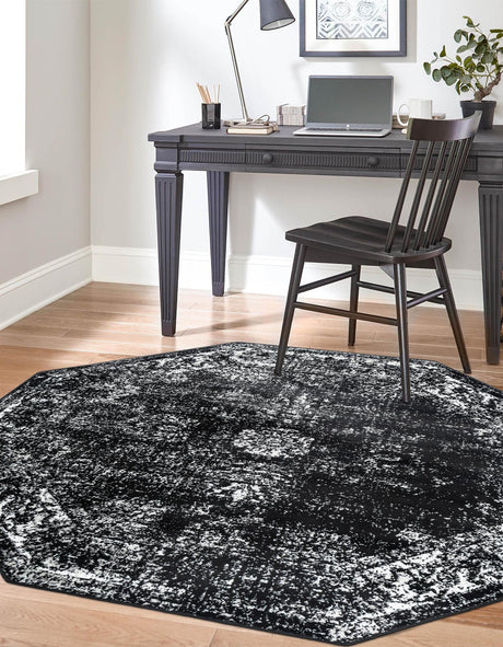 Black 6' 1 x 6' 1 Sofia Octagon Area Rug Durable Easy Clean Stain Resistant Unique Carpet for Affordable Interior Home Design for Sale at Rug Engine
