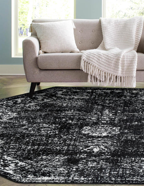 Black 4' 1 x 4' 1 Sofia Octagon Area Rug Durable Easy Clean Stain Resistant Unique Carpet for Affordable Interior Home Design for Sale at Rug Engine