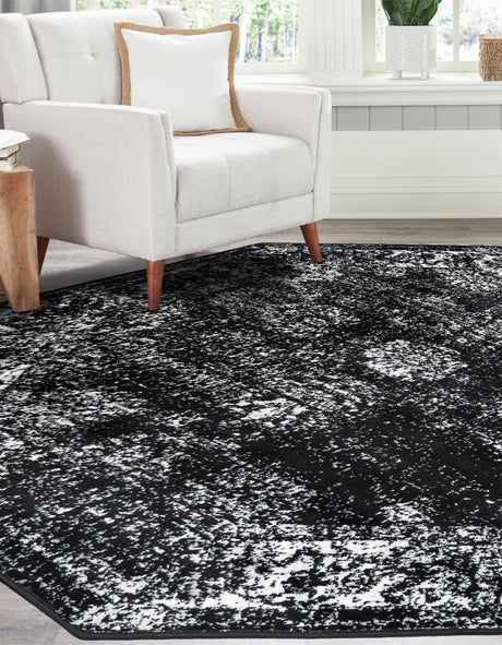 Black 6' 1 x 6' 1 Sofia Octagon Area Rug Durable Easy Clean Stain Resistant Unique Carpet for Affordable Interior Home Design for Sale at Rug Engine