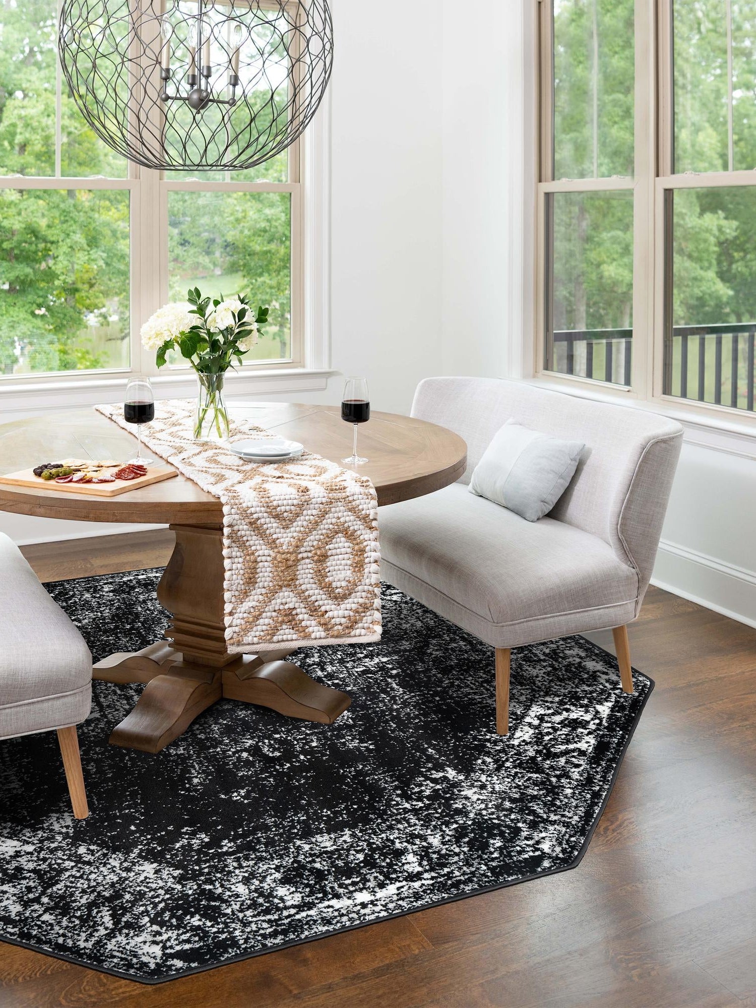 Black 6' 1 x 6' 1 Sofia Octagon Area Rug Durable Easy Clean Stain Resistant Unique Carpet for Affordable Interior Home Design for Sale at Rug Engine