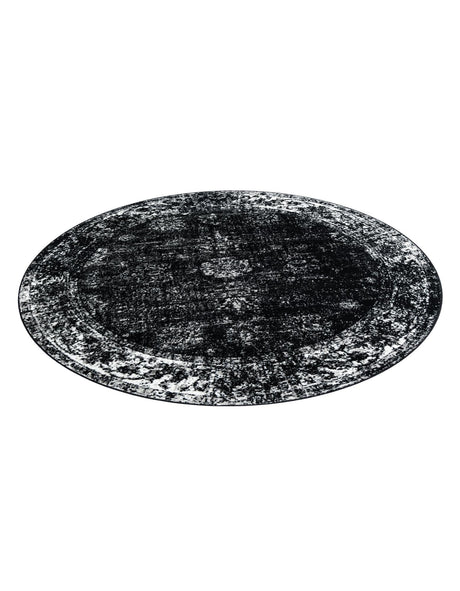 Black 7' 10 x 7' 10 Sofia Round Area Rug Durable Easy Clean Stain Resistant Unique Carpet for Affordable Interior Home Design for Sale at Rug Engine