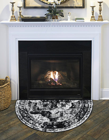 Black 2' 2 x 4' Sofia Semicircle Hearth Rug