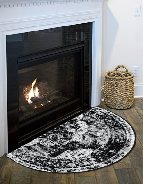 Black 3' 1 x 6' 1 Sofia Hearth Half-Round Semicircle Area Rug Durable Easy Clean Stain Resistant Unique Carpet for Affordable Interior Home Design for Sale at Rug Engine