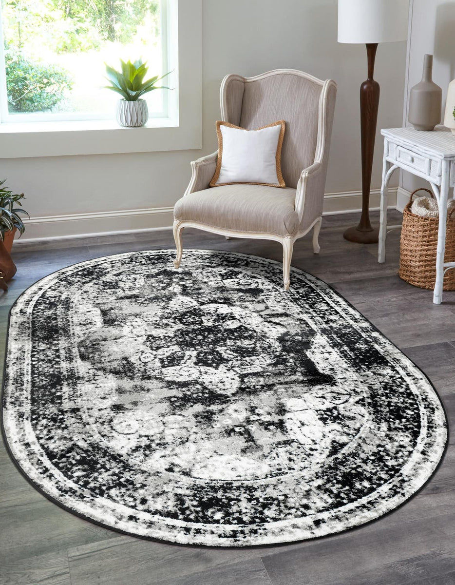 Black 2' x 3' 1 Sofia Oval Area Rug Durable Easy Clean Stain Resistant ...