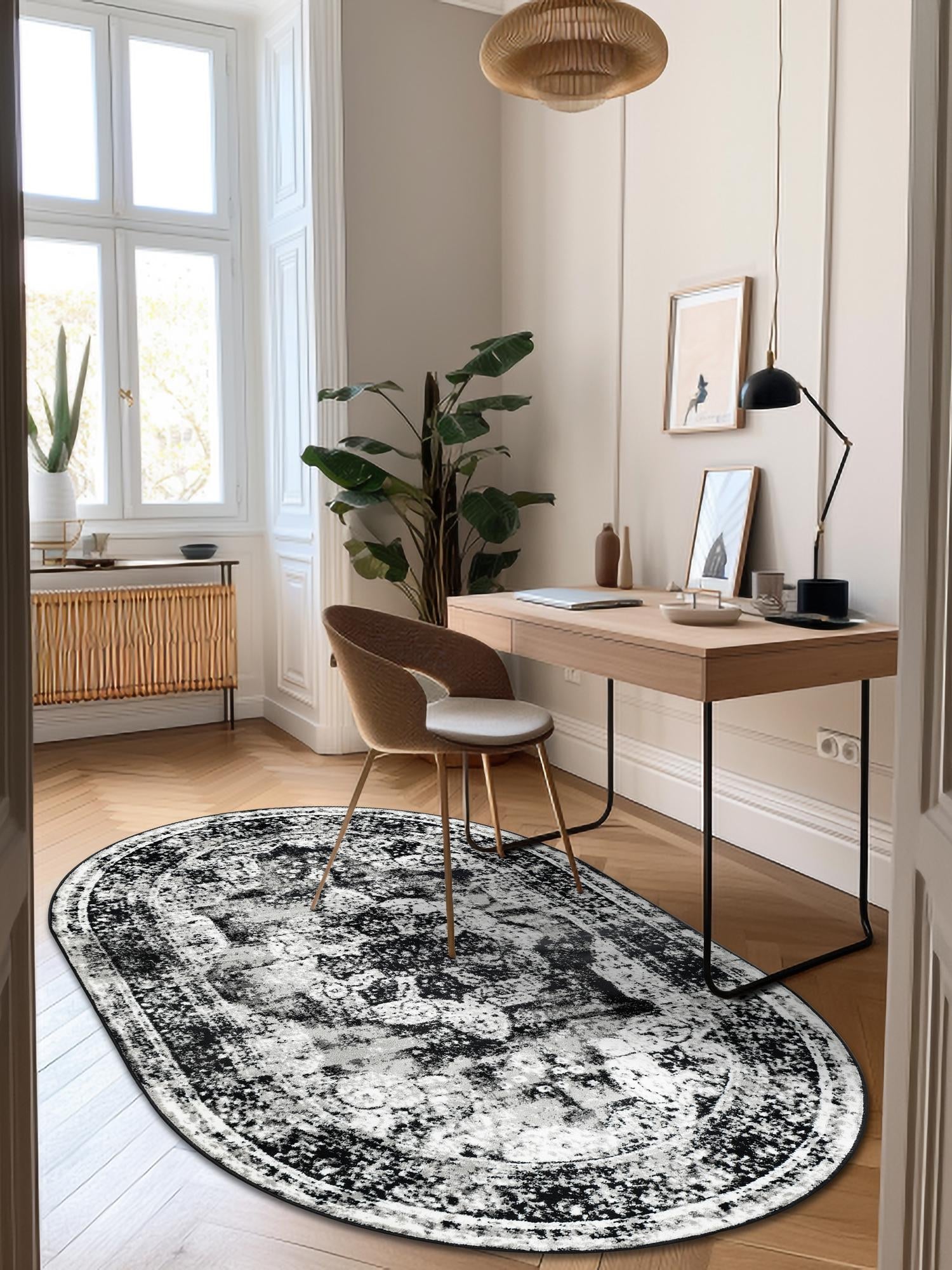 Black 2' x 3' 1 Sofia Oval Area Rug Durable Easy Clean Stain Resistant Unique Carpet for Affordable Interior Home Design for Sale at Rug Engine