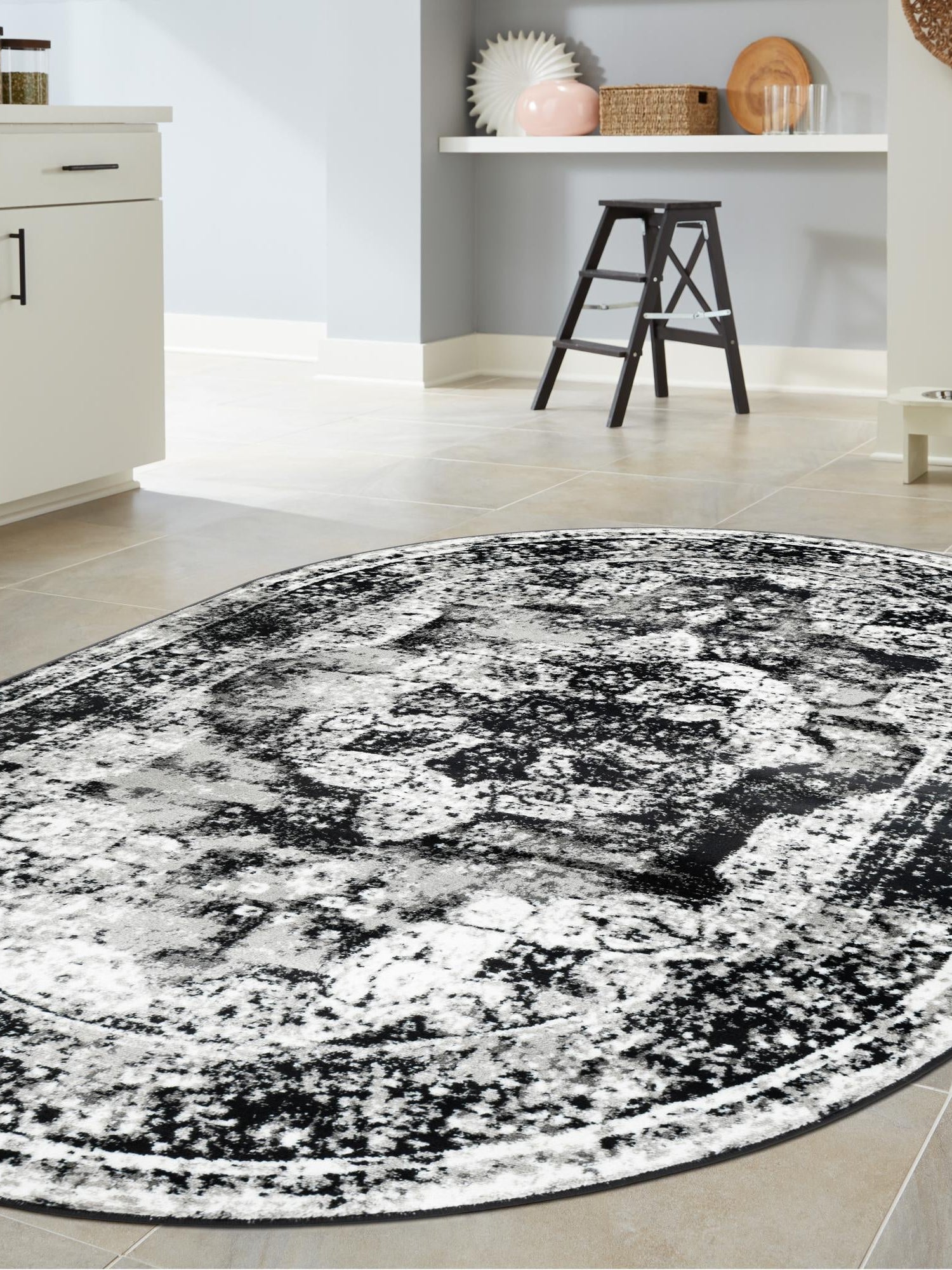 Black 2' x 3' 1 Sofia Oval Area Rug Durable Easy Clean Stain Resistant Unique Carpet for Affordable Interior Home Design for Sale at Rug Engine