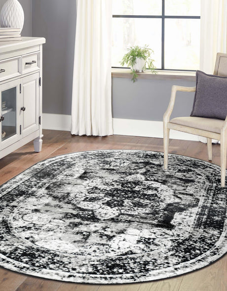 Black 2' x 3' 1 Sofia Oval Area Rug Durable Easy Clean Stain Resistant Unique Carpet for Affordable Interior Home Design for Sale at Rug Engine