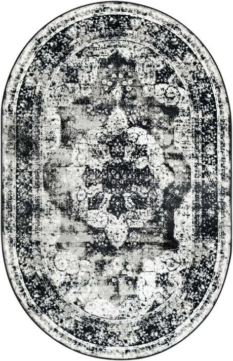 Black 5' 3 x 8' Sofia Oval Rug