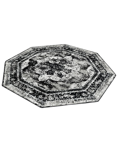 Black 6' 1 x 6' 1 Sofia Octagon Area Rug Durable Easy Clean Stain Resistant Unique Carpet for Affordable Interior Home Design for Sale at Rug Engine