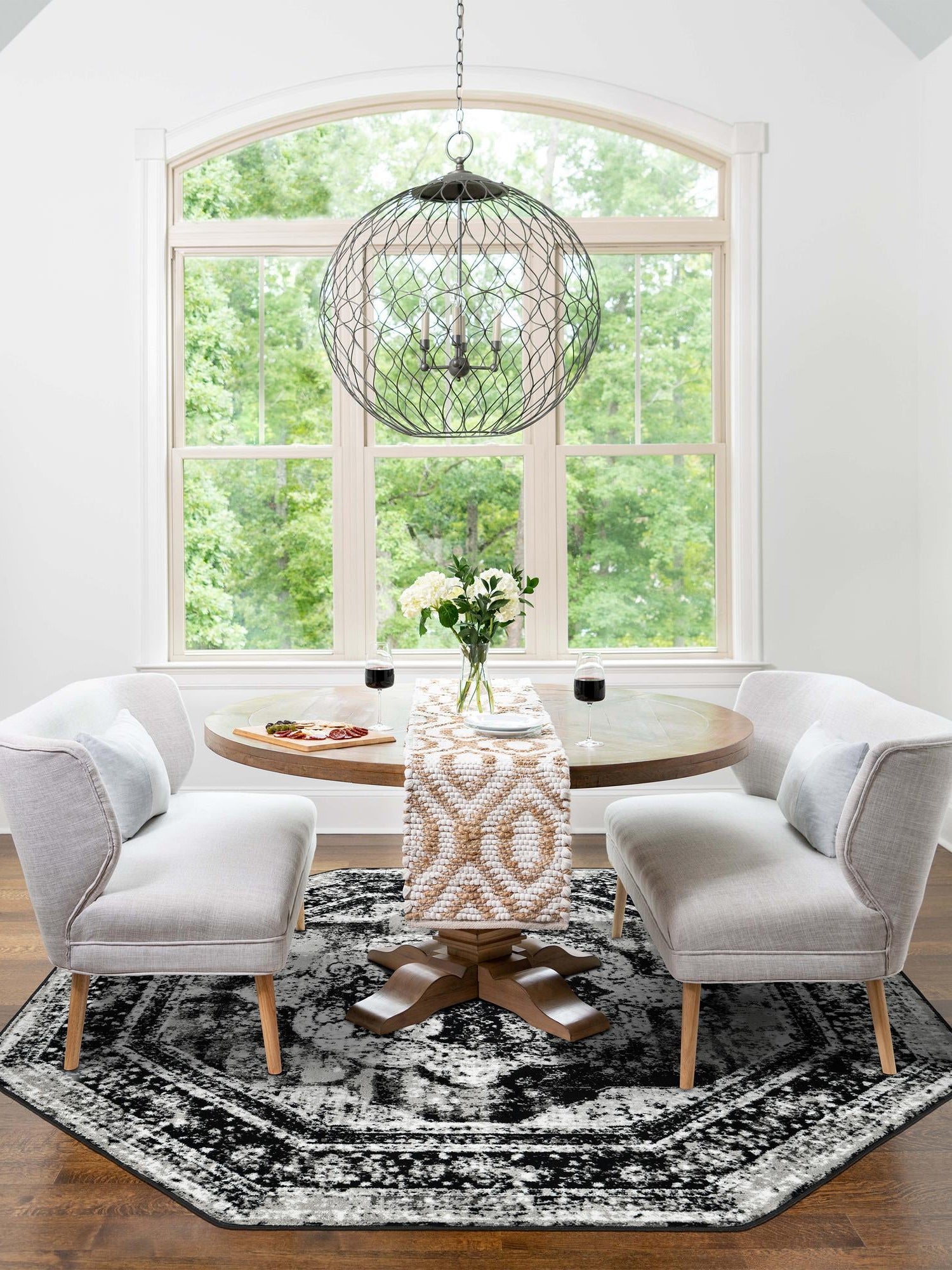 Black 7' 10 x 7' 10 Sofia Octagon Area Rug Durable Easy Clean Stain Resistant Unique Carpet for Affordable Interior Home Design for Sale at Rug Engine