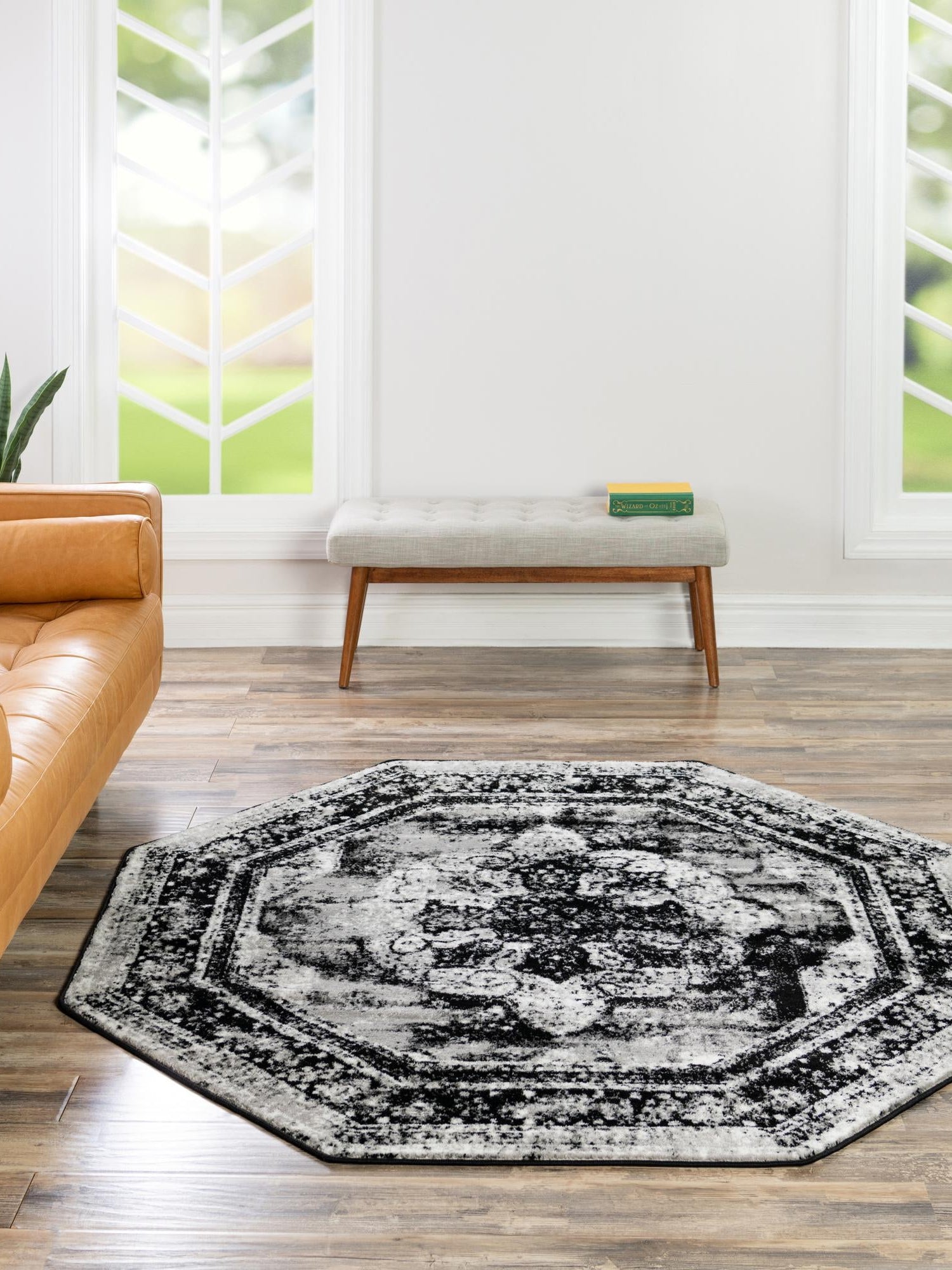 Black 7' 10 x 7' 10 Sofia Octagon Area Rug Durable Easy Clean Stain Resistant Unique Carpet for Affordable Interior Home Design for Sale at Rug Engine