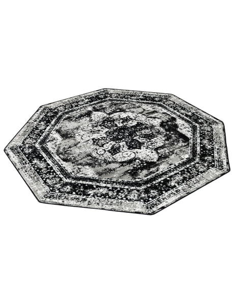 Black 6' 1 x 6' 1 Sofia Octagon Area Rug Durable Easy Clean Stain Resistant Unique Carpet for Affordable Interior Home Design for Sale at Rug Engine