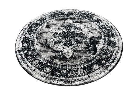 Black 6' 1 x 6' 1 Sofia Round Area Rug Durable Easy Clean Stain Resistant Unique Carpet for Affordable Interior Home Design for Sale at Rug Engine