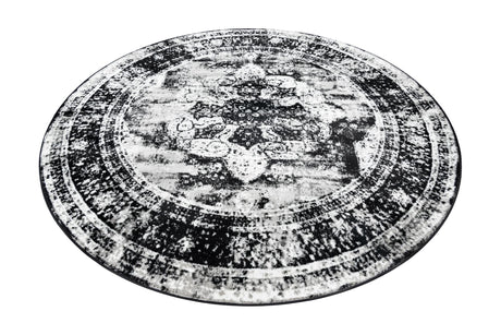 Black 7' 10 x 7' 10 Sofia Round Area Rug Durable Easy Clean Stain Resistant Unique Carpet for Affordable Interior Home Design for Sale at Rug Engine