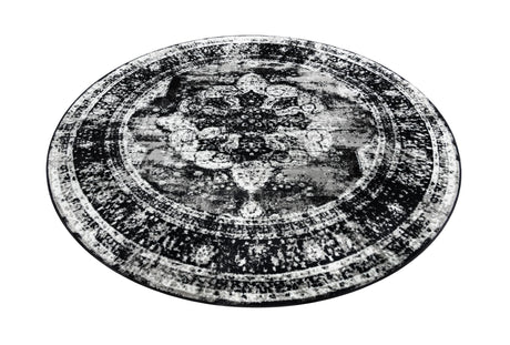Black 7' 10 x 7' 10 Sofia Round Area Rug Durable Easy Clean Stain Resistant Unique Carpet for Affordable Interior Home Design for Sale at Rug Engine
