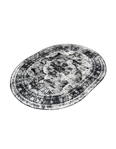 Black 7' 10 x 10' Sofia Oval Area Rug Durable Easy Clean Stain Resistant Unique Carpet for Affordable Interior Home Design for Sale at Rug Engine