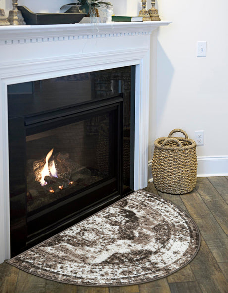 Light Brown 2' 2 x 3' 7 Sofia Hearth Half-Round Semicircle Area Rug Durable Easy Clean Stain Resistant Unique Carpet for Affordable Interior Home Design for Sale at Rug Engine