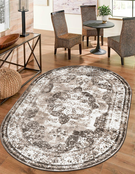 Light Brown 4' 1 x 6' 1 Sofia Oval Area Rug Durable Easy Clean Stain Resistant Unique Carpet for Affordable Interior Home Design for Sale at Rug Engine