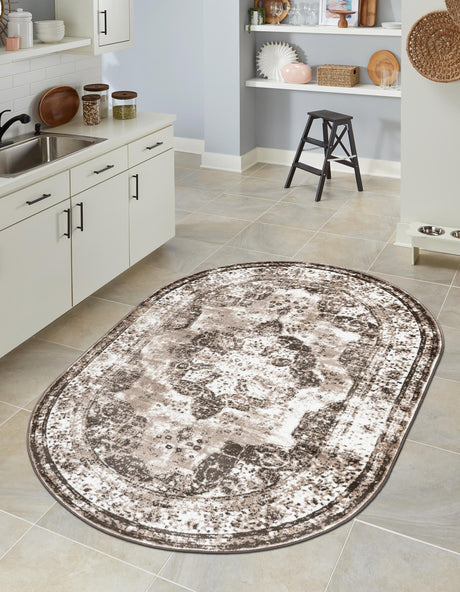 Light Brown 4' 1 x 6' 1 Sofia Oval Area Rug Durable Easy Clean Stain Resistant Unique Carpet for Affordable Interior Home Design for Sale at Rug Engine