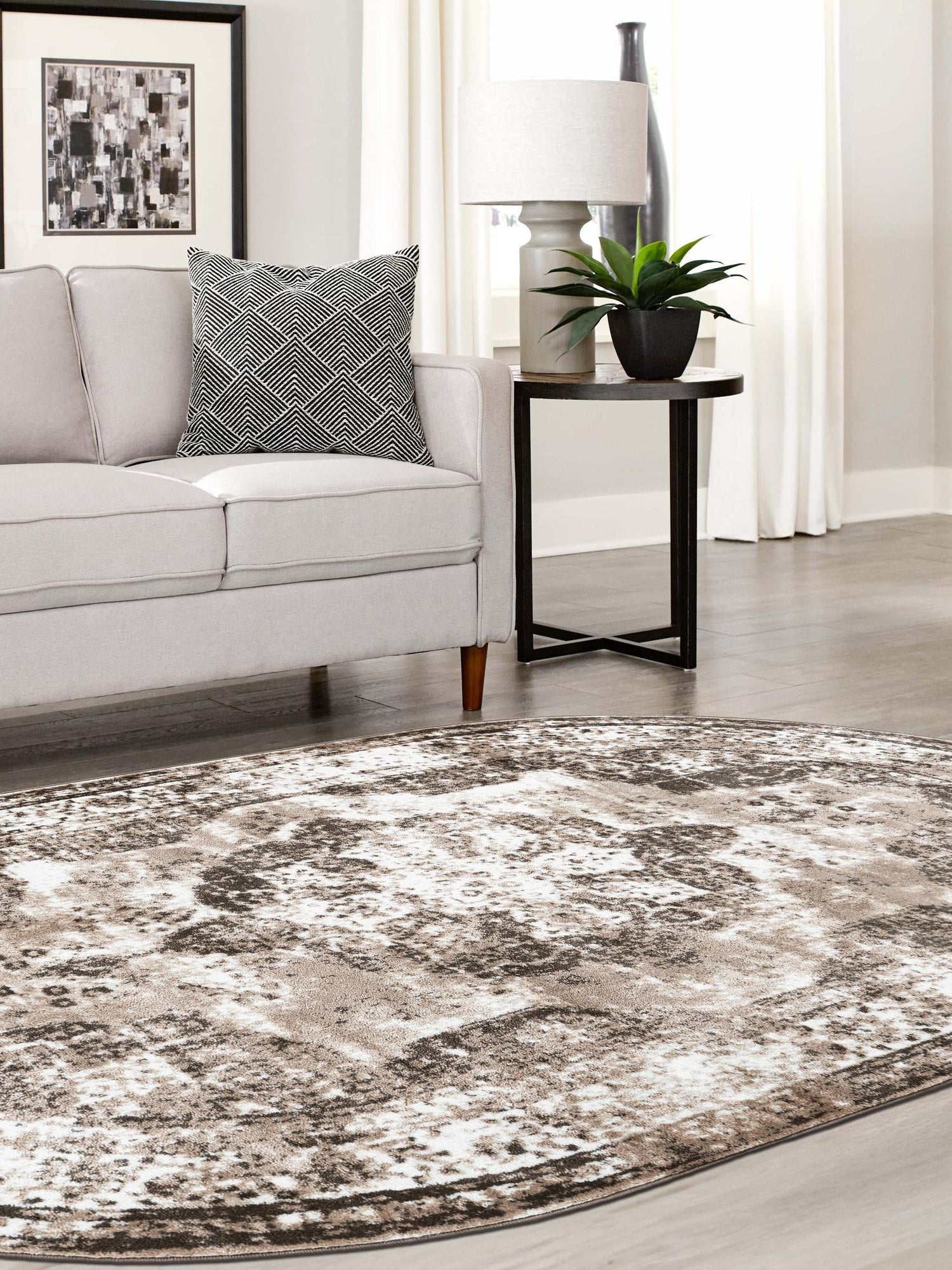 Light Brown 7' 10 x 10' Sofia Oval Area Rug Durable Easy Clean Stain Resistant Unique Carpet for Affordable Interior Home Design for Sale at Rug Engine