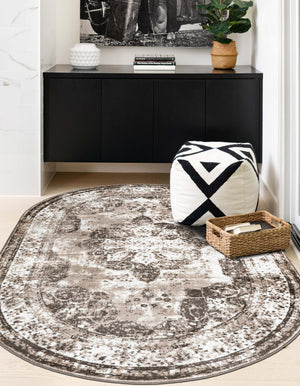 Light Brown 4' 1 x 6' 1 Sofia Oval Area Rug Durable Easy Clean Stain Resistant Unique Carpet for Affordable Interior Home Design for Sale at Rug Engine